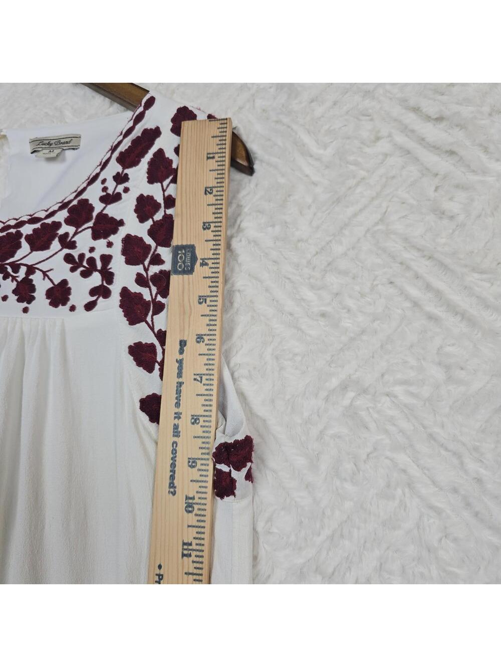 Lucky Brand Hanna shift White Dress with Burgundy Floral Embroidery Size M - Picture 9 of 9